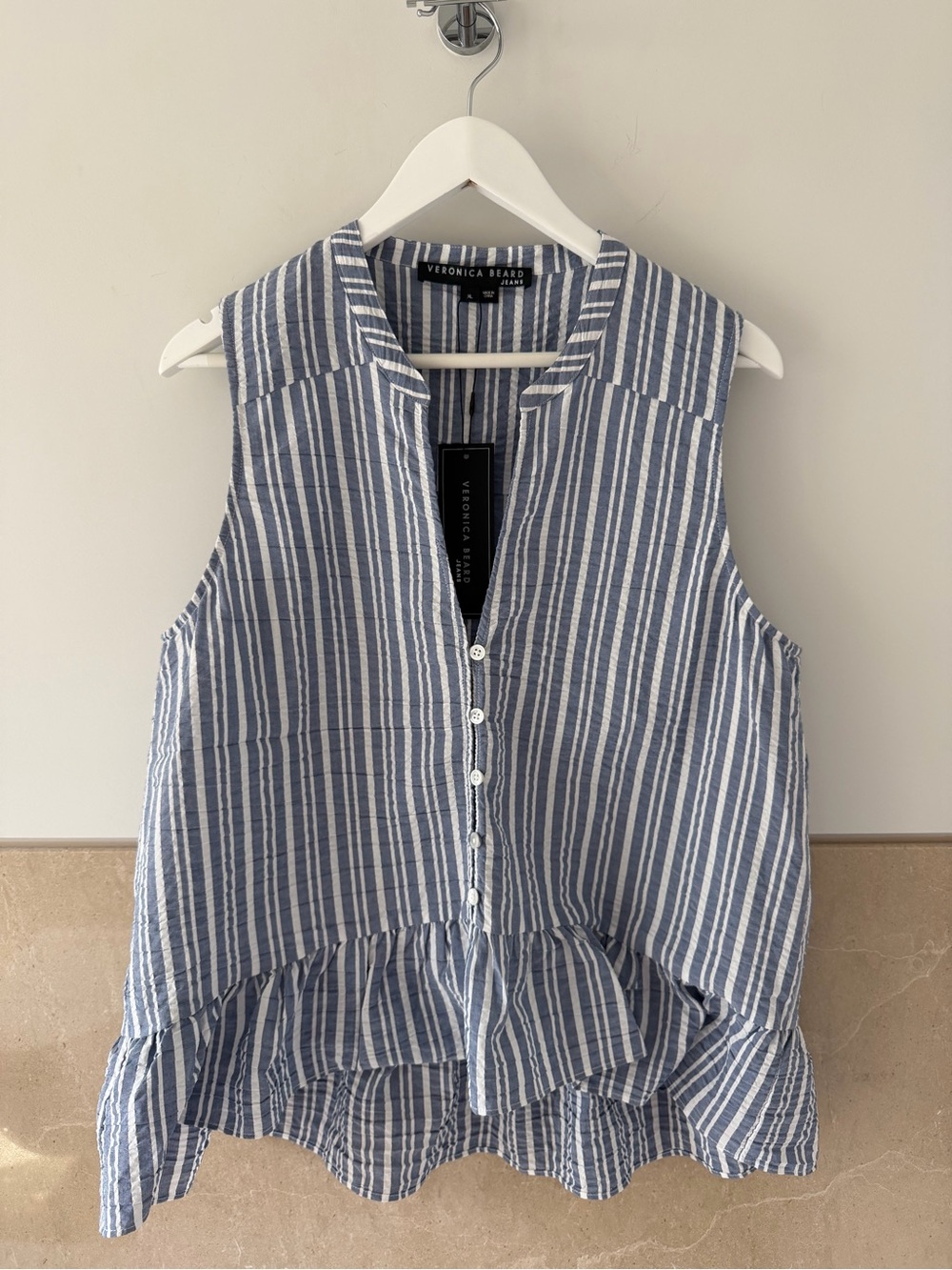 NWT - Antonina Sleeveless Blue & White Striped Shirt (XL) - Picture 6 of 12